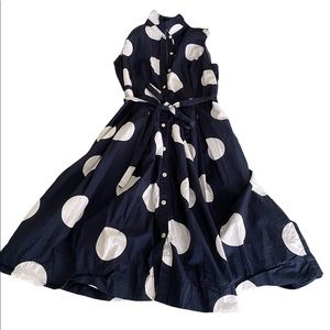 Size 10 Talbots cotton sleeveless navy blue with white polka dots dress